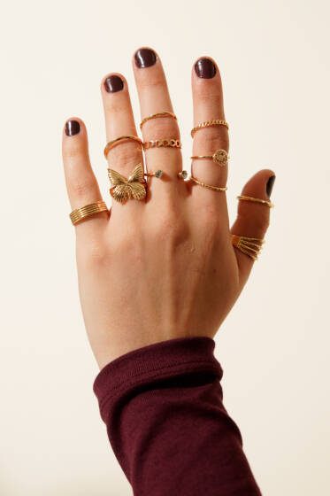 Kelebekli Taş Detaylı 11'li Yüzük Seti Gold - Yüzük