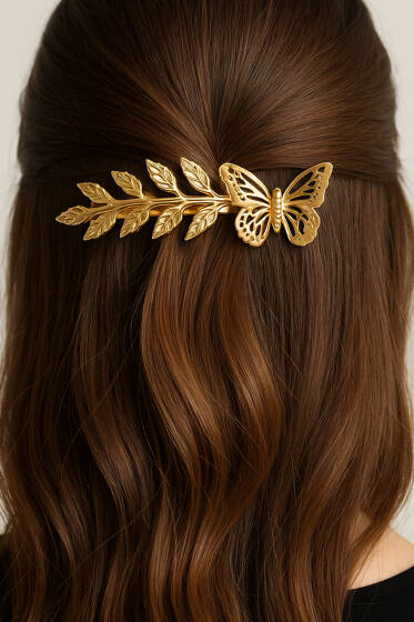 Kelebekli Taşlı Toka Gold - Toka