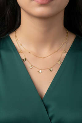 Kelebekli Zincirli Kolye Gold - DEMİR BİJUTERİ