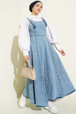 Kemer Askılı Fermuarlı Kot Jile Açık Mavi - VAV TEKSTİL