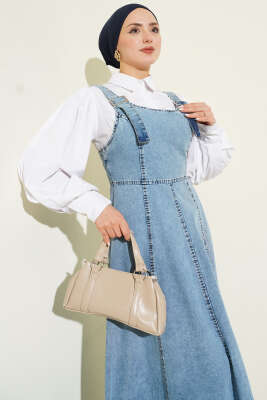 Kemer Askılı Fermuarlı Kot Jile Açık Mavi - Elbise
