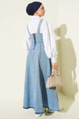 Kemer Askılı Fermuarlı Kot Jile Açık Mavi - Elbise