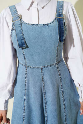 Kemer Askılı Fermuarlı Kot Jile Açık Mavi - Elbise