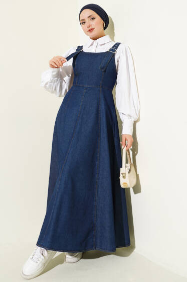 Kemer Askılı Fermuarlı Kot Jile Lacivert - Elbise
