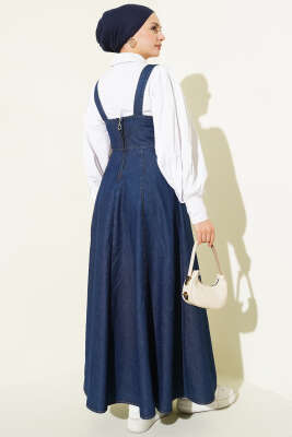Kemer Askılı Fermuarlı Kot Jile Lacivert - Elbise