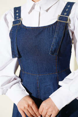 Kemer Askılı Fermuarlı Kot Jile Lacivert - Elbise