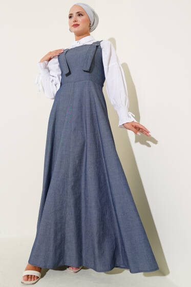 Kemer Askılı Jile Lacivert - Elbise