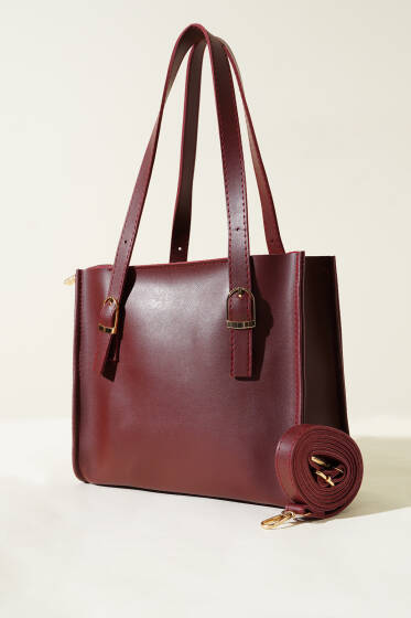 Kemer Askılı Kare Çanta Bordo - Kol Çantası