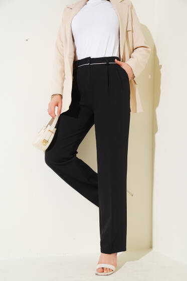 Kemer Biyeli Kumaş Pantolon Siyah - Pantolon
