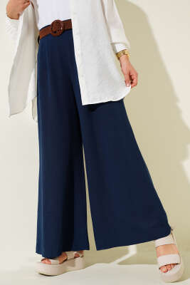 Kemer Detaylı Bol Paça Pantolon Lacivert - 300-500 TL Ürünler