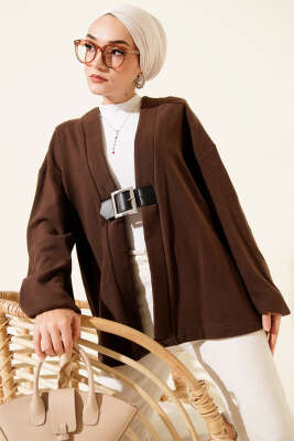 Kemer Detaylı Fitilli Kaşe Kimono Kahve - HELLIE