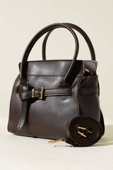 Kemer Detaylı Kare Çanta Acı Kahve - Kol Çantası