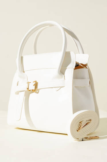 Kemer Detaylı Kare Çanta Beyaz - Kol Çantası