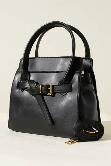 Kemer Detaylı Kare Çanta Siyah - Kol Çantası