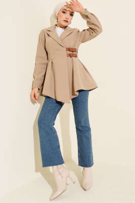 Kemer Detaylı Kaşe Ceket Bej - Ceket