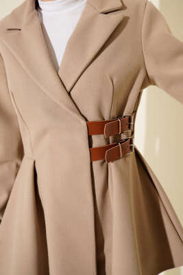 Kemer Detaylı Kaşe Ceket Bej - Ceket