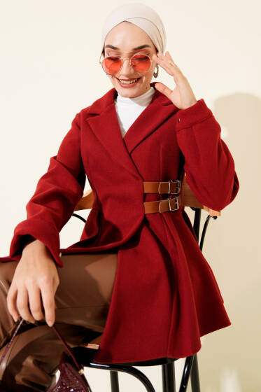Kemer Detaylı Kaşe Ceket Bordo - Ceket
