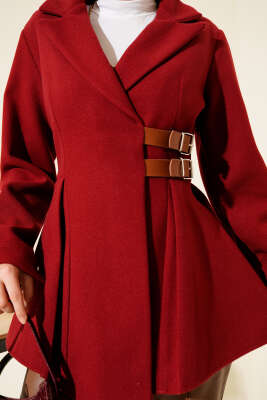 Kemer Detaylı Kaşe Ceket Bordo - Ceket