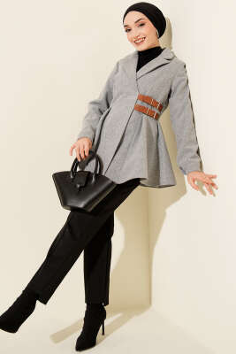 Kemer Detaylı Kaşe Ceket Gri - Ceket