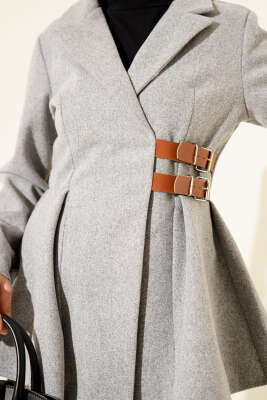 Kemer Detaylı Kaşe Ceket Gri - Ceket