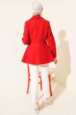 Kemer Detaylı Kaşe Ceket Kırmızı - Ceket