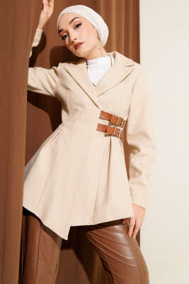 Kemer Detaylı Kaşe Ceket Latte - BERAT TEKSTİL