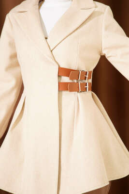 Kemer Detaylı Kaşe Ceket Latte - Ceket