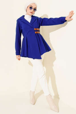 Kemer Detaylı Kaşe Ceket Saks - Ceket