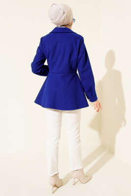 Kemer Detaylı Kaşe Ceket Saks - Ceket