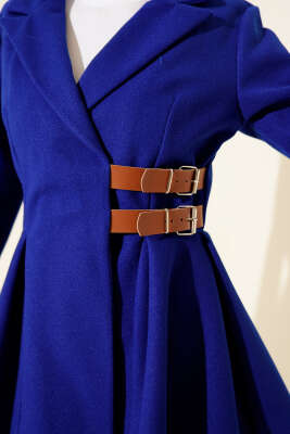 Kemer Detaylı Kaşe Ceket Saks - Ceket