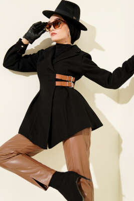 Kemer Detaylı Kaşe Ceket Siyah - BERAT TEKSTİL