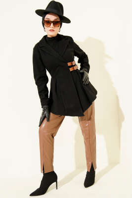 Kemer Detaylı Kaşe Ceket Siyah - Ceket