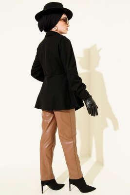 Kemer Detaylı Kaşe Ceket Siyah - Ceket