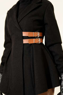 Kemer Detaylı Kaşe Ceket Siyah - Ceket