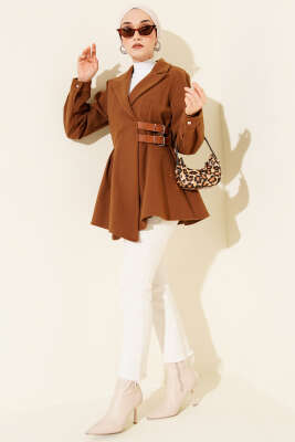 Kemer Detaylı Kaşe Ceket Taba - Ceket