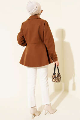 Kemer Detaylı Kaşe Ceket Taba - Ceket