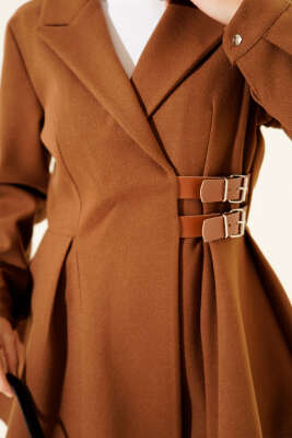 Kemer Detaylı Kaşe Ceket Taba - Ceket