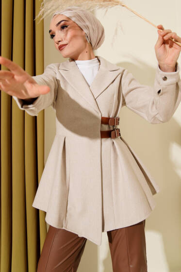 Kemer Detaylı Kaşe Ceket Taş - Ceket