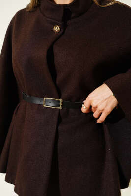 Kemer Detaylı Kaşe Panço Kahve - Kadın Giyim Modelleri