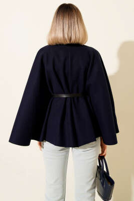 Kemer Detaylı Kaşe Panço Lacivert - Kadın Giyim Modelleri