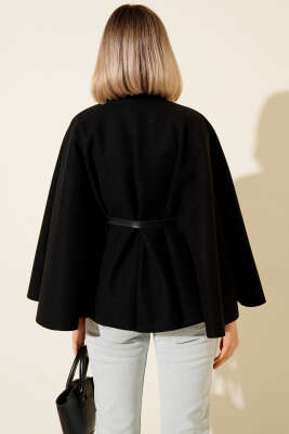 Kemer Detaylı Kaşe Panço Siyah - Kadın Giyim Modelleri