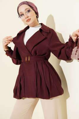 Kemer Detaylı Kısa Trençkot Bordo - ZAMANE (QSS)