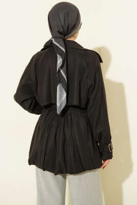 Kemer Detaylı Kısa Trençkot Siyah - Trençkot