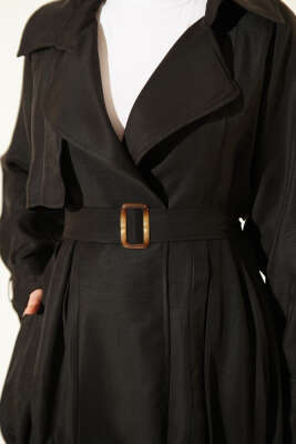 Kemer Detaylı Kısa Trençkot Siyah - Trençkot