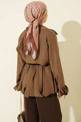 Kemer Detaylı Kısa Trençkot Vizon - Trençkot