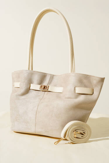 Kemer Detaylı Omuz Çantası Krem - Kol Çantası