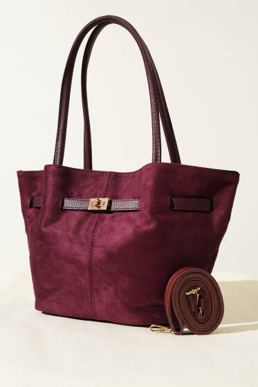 Kemer Detaylı Omuz Çantası Mürdüm - Kol Çantası