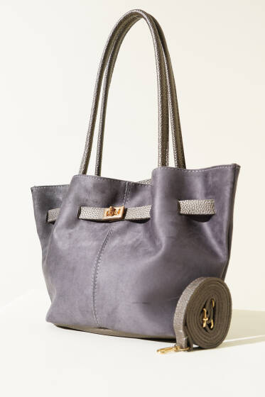 Kemer Detaylı Omuz Çantası Platin - Kol Çantası