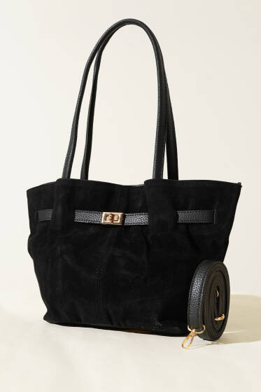 Kemer Detaylı Omuz Çantası Siyah - Kol Çantası