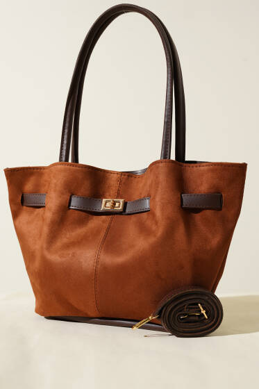 Kemer Detaylı Omuz Çantası Taba Kahve - Kol Çantası